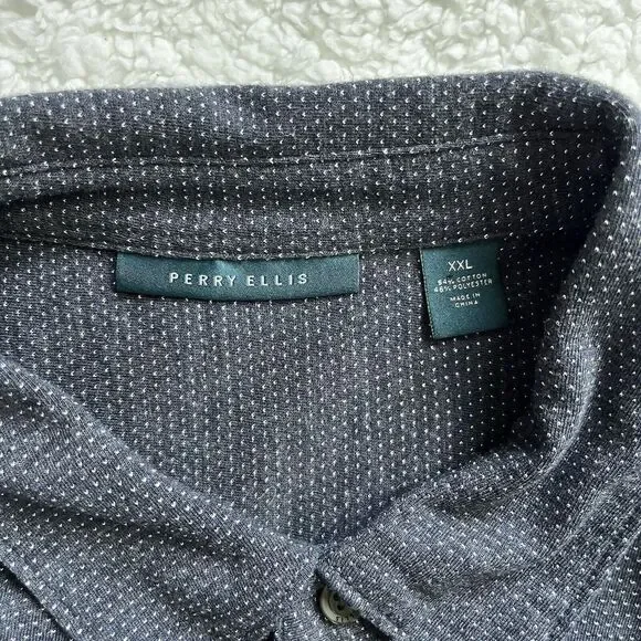 Perry Ellis‎ Shirt Men Sz XXL Gray Dark  Button Front Office Classiccore - Picture 2 of 6